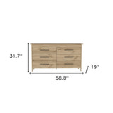 59" Natural and Black Six Drawer Double Dresser - Homeroots - Flyclothing LLC