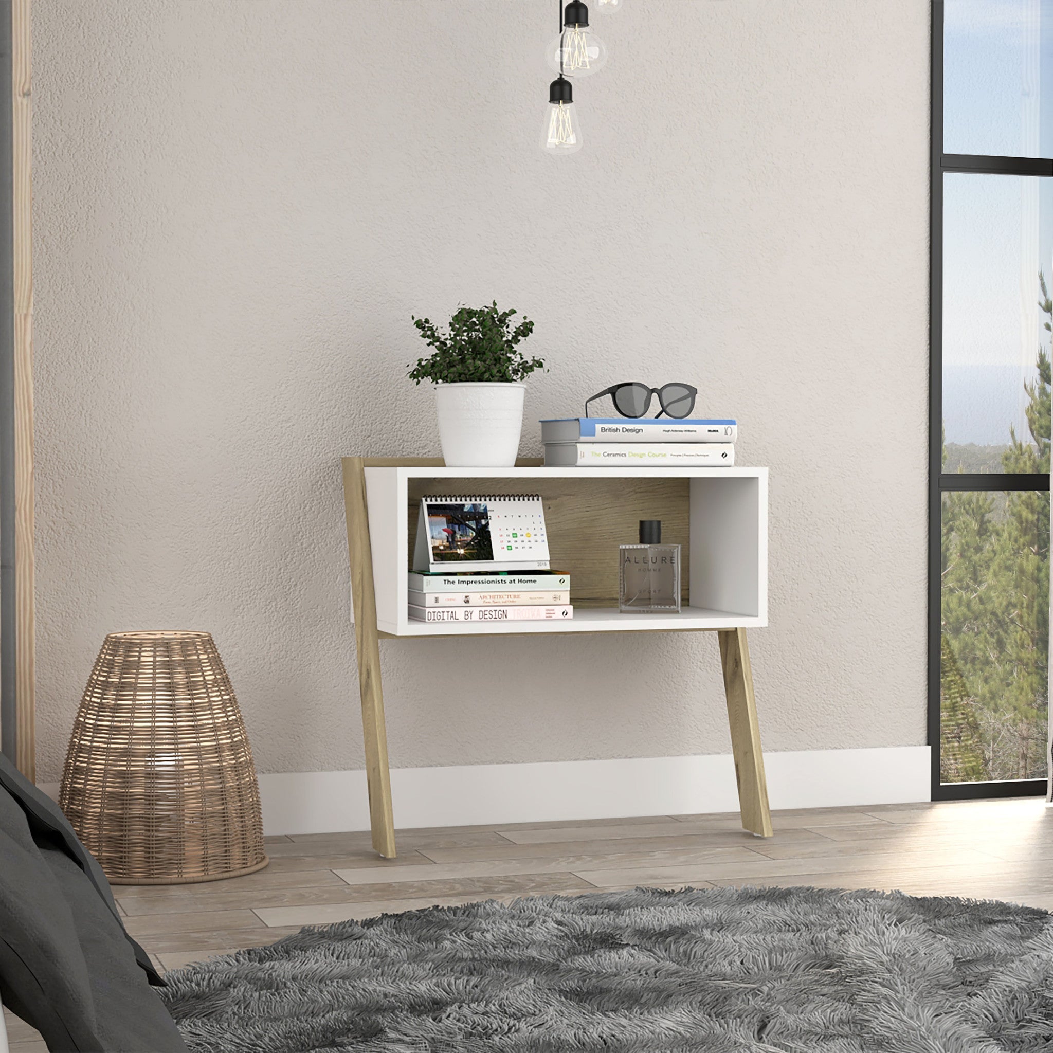 24" White and Oak Faux Wood Nightstand - Homeroots - Flyclothing LLC