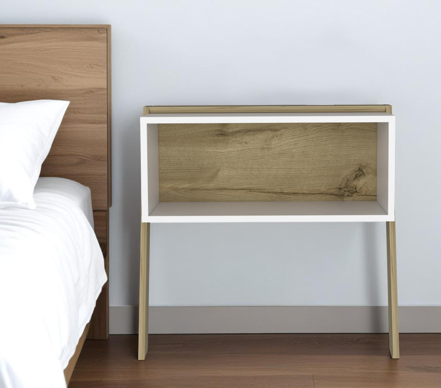 24" White and Oak Faux Wood Nightstand - Homeroots - Flyclothing LLC