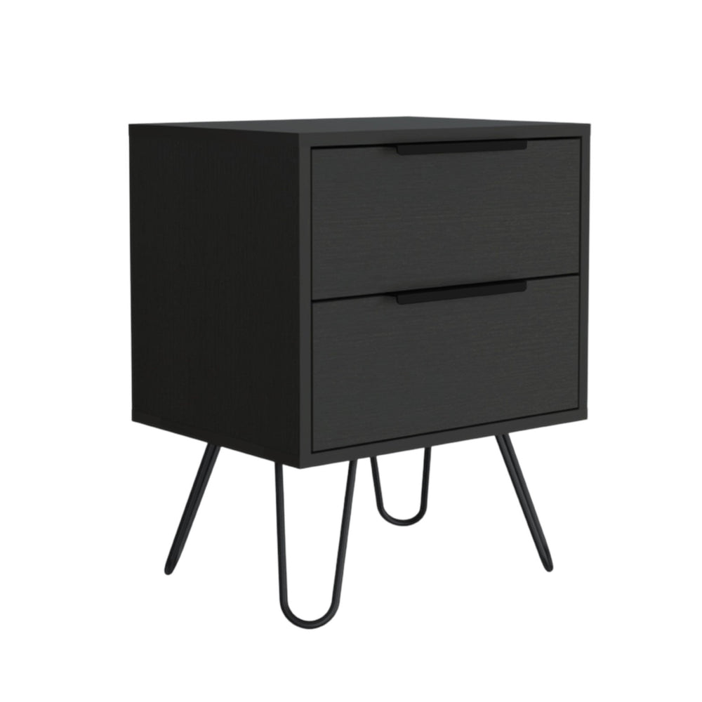 22" Black Two Drawer Faux Wood Nightstand - Homeroots - Flyclothing LLC