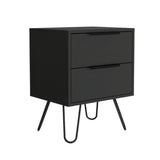 22" Black Two Drawer Faux Wood Nightstand - Homeroots