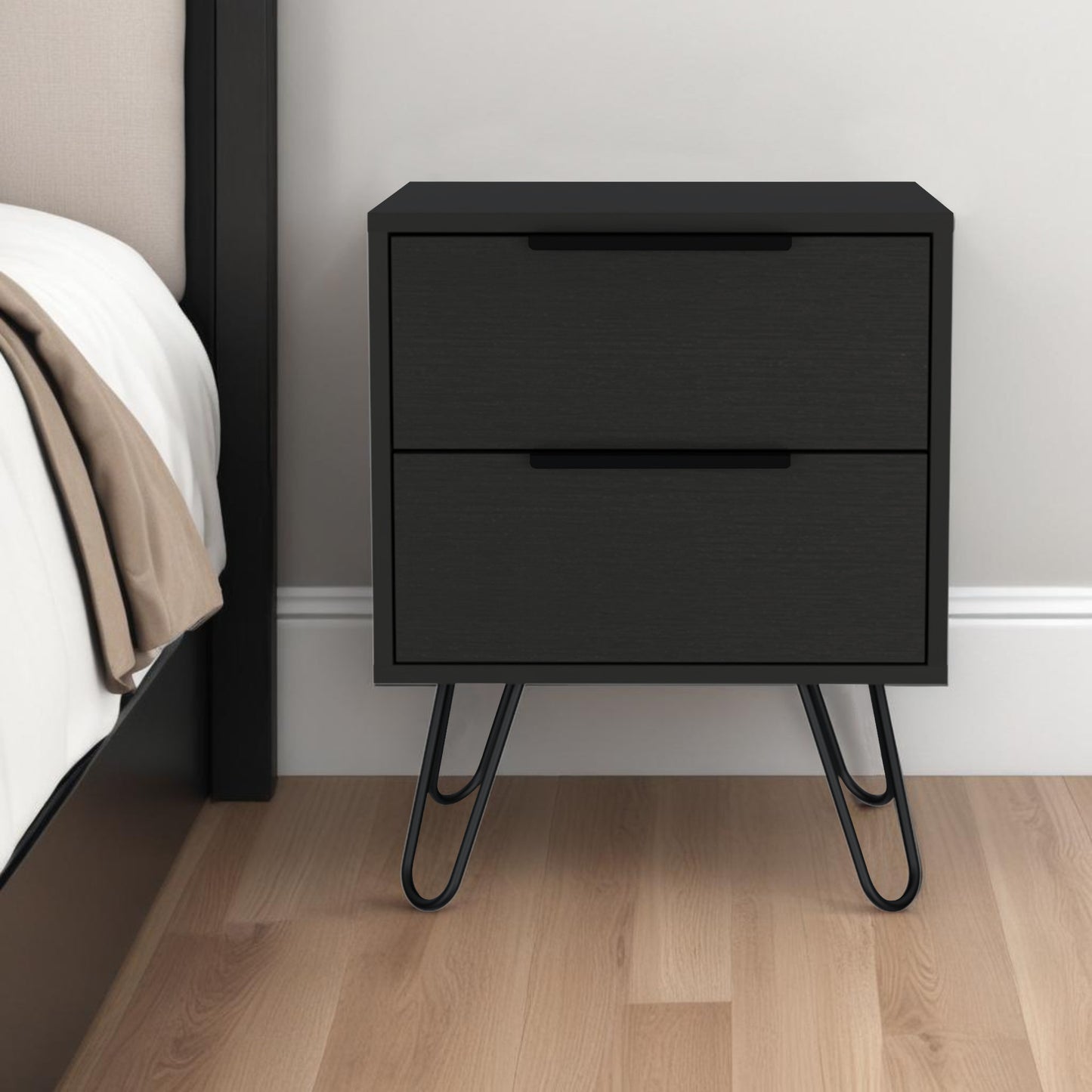 22" Black Two Drawer Faux Wood Nightstand - Homeroots - Flyclothing LLC