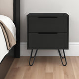 22" Black Two Drawer Faux Wood Nightstand - Homeroots
