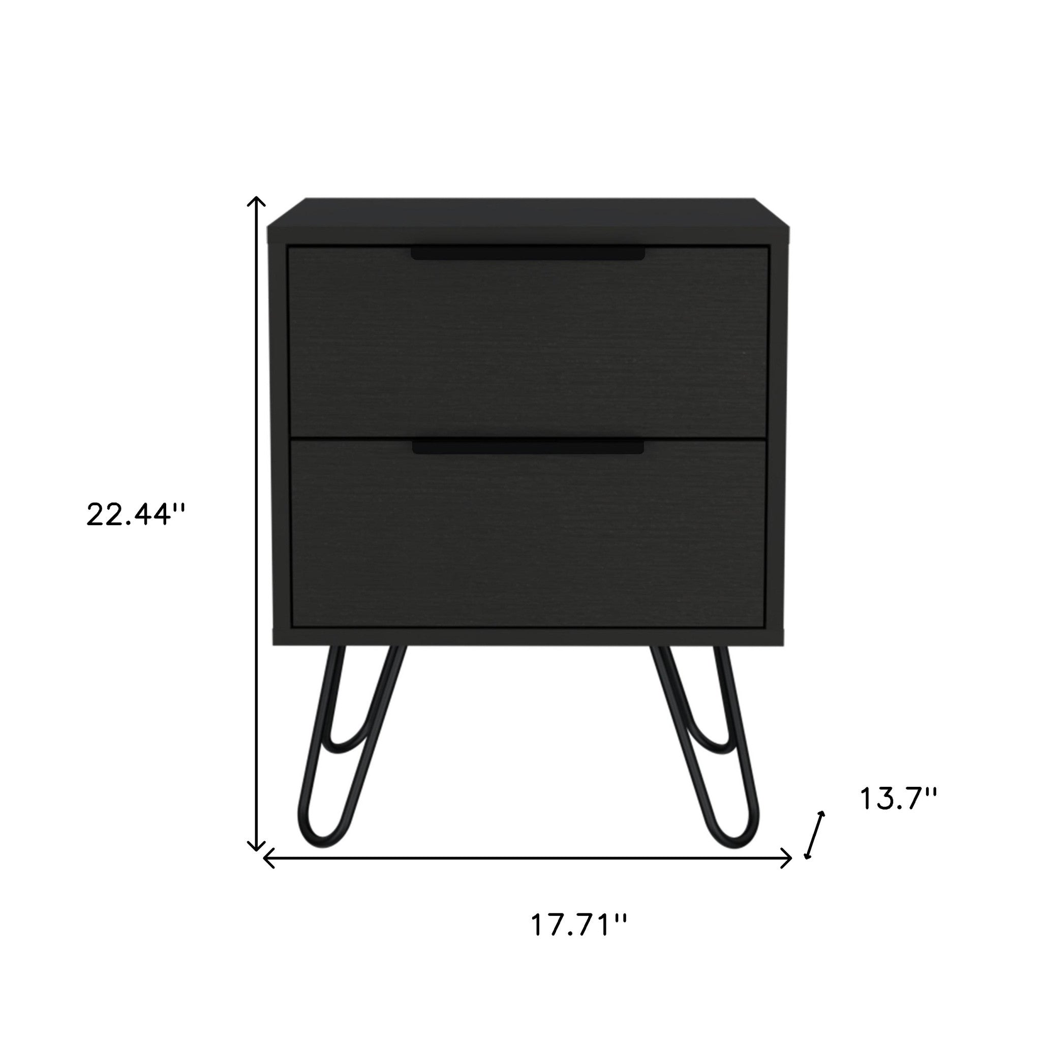 22" Black Two Drawer Faux Wood Nightstand - Homeroots - Flyclothing LLC
