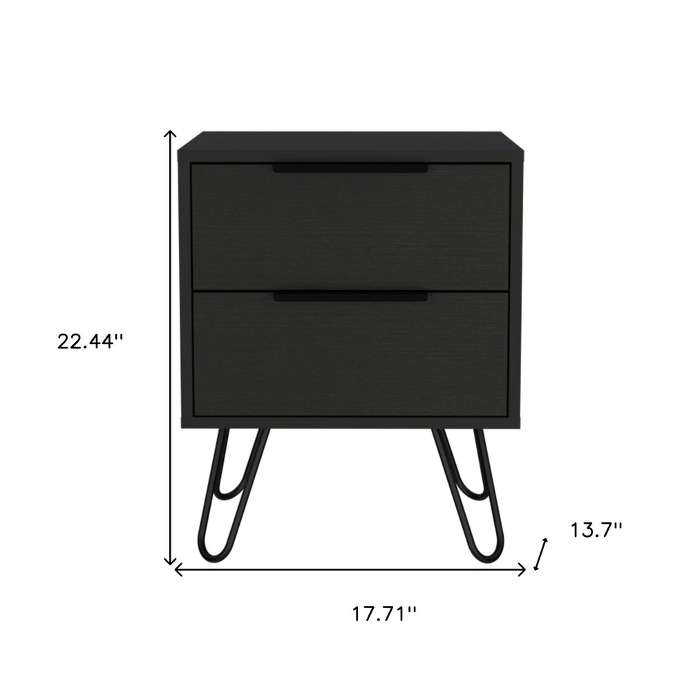 22" Black Two Drawer Faux Wood Nightstand - Homeroots - Flyclothing LLC