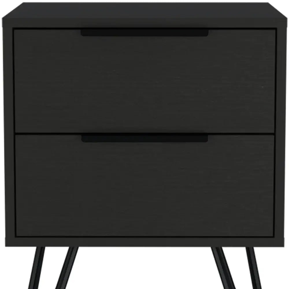 22" Black Two Drawer Faux Wood Nightstand - Homeroots - Flyclothing LLC