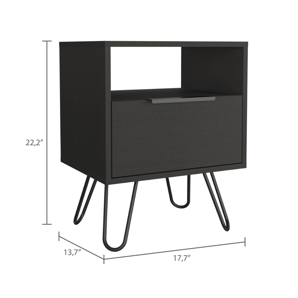 22" Black Faux Wood Nightstand With Storage - Homeroots - Flyclothing LLC