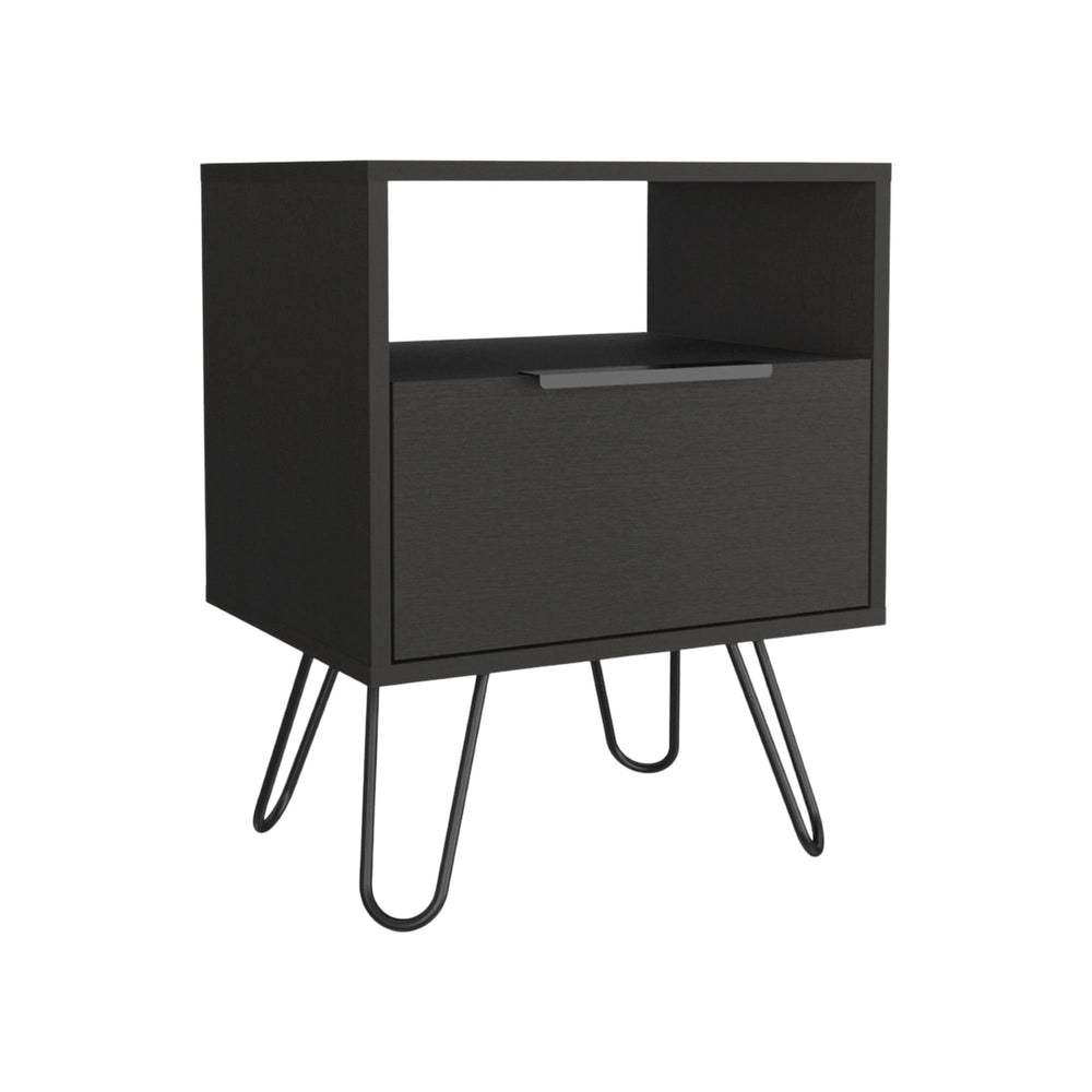 22" Black Faux Wood Nightstand With Storage - Homeroots - Flyclothing LLC