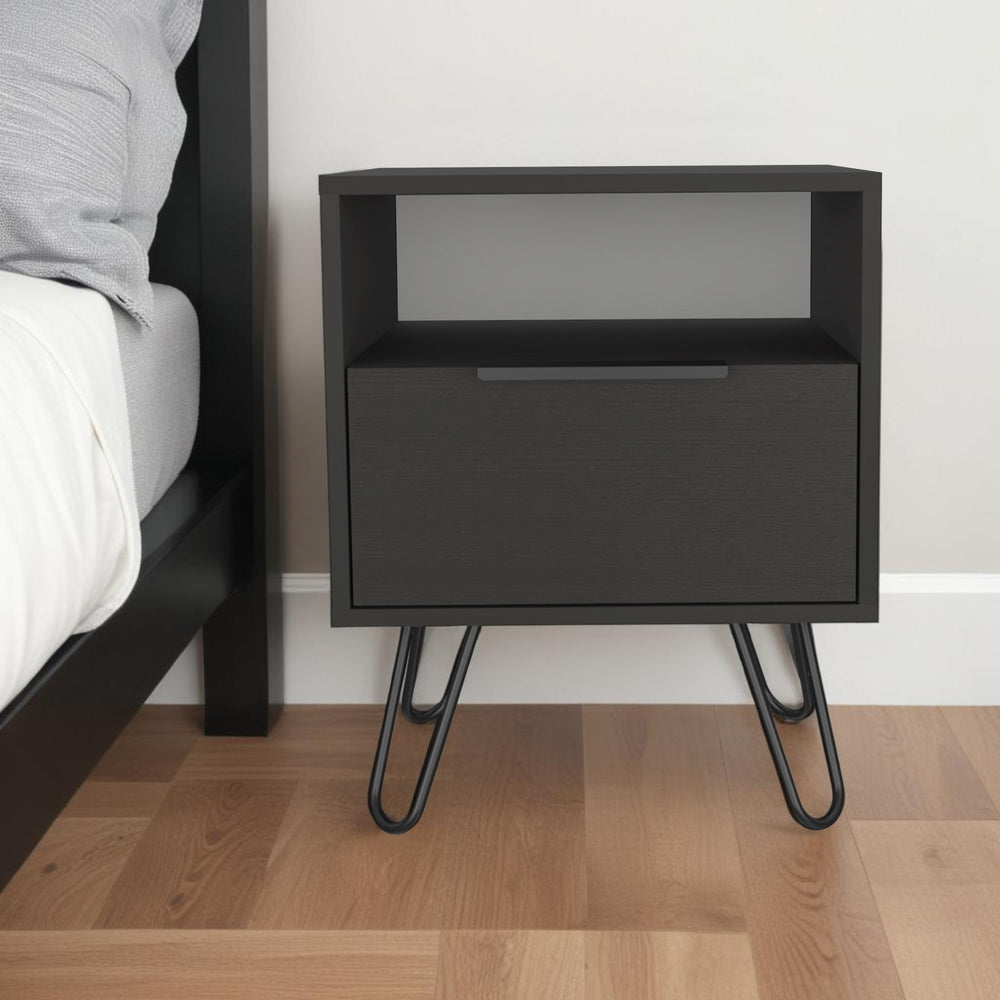 22" Black Faux Wood Nightstand With Storage - Homeroots
