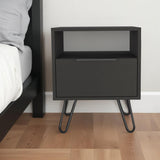 22" Black Faux Wood Nightstand With Storage - Homeroots