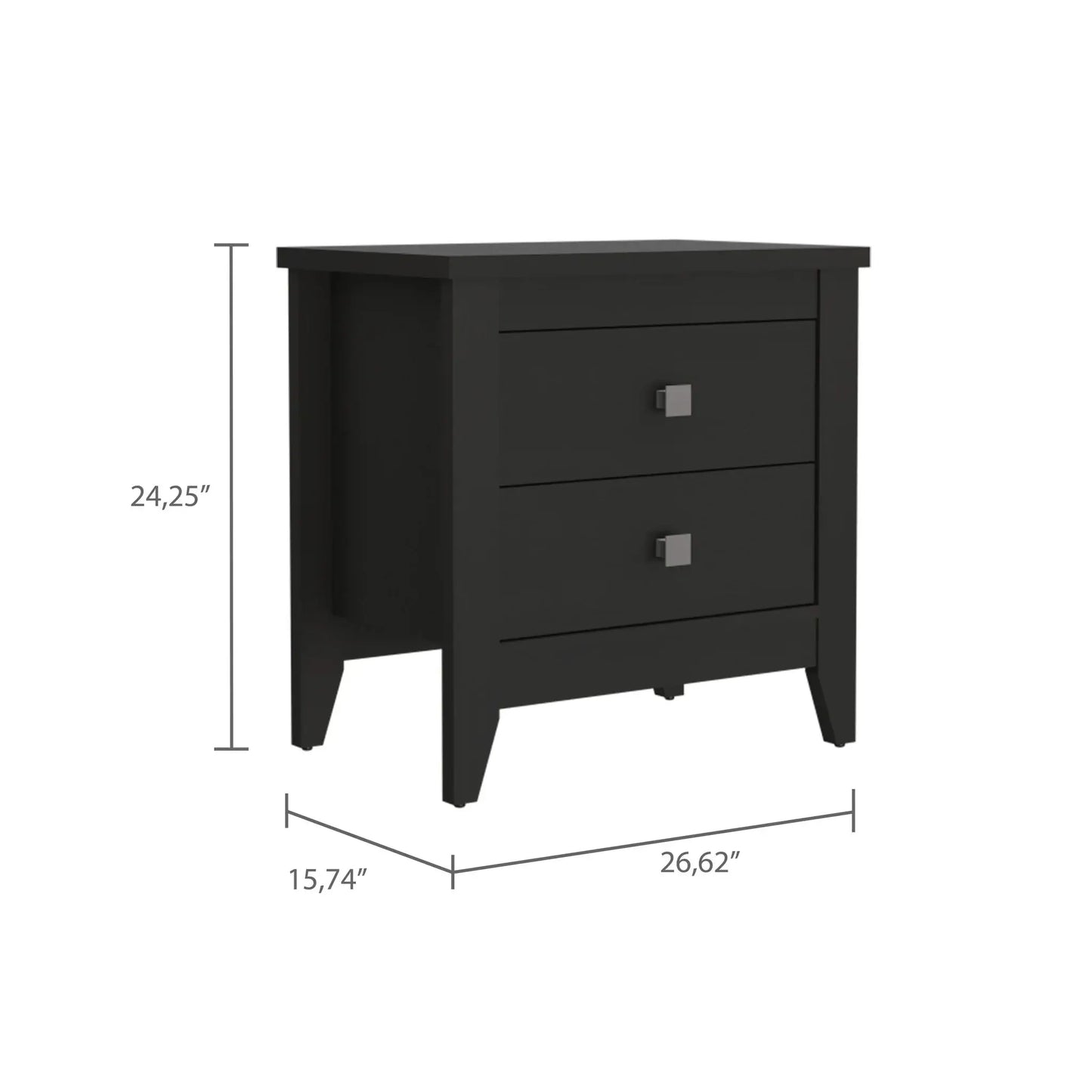24" Black Two Drawer Faux Wood Nightstand - Homeroots - Flyclothing LLC