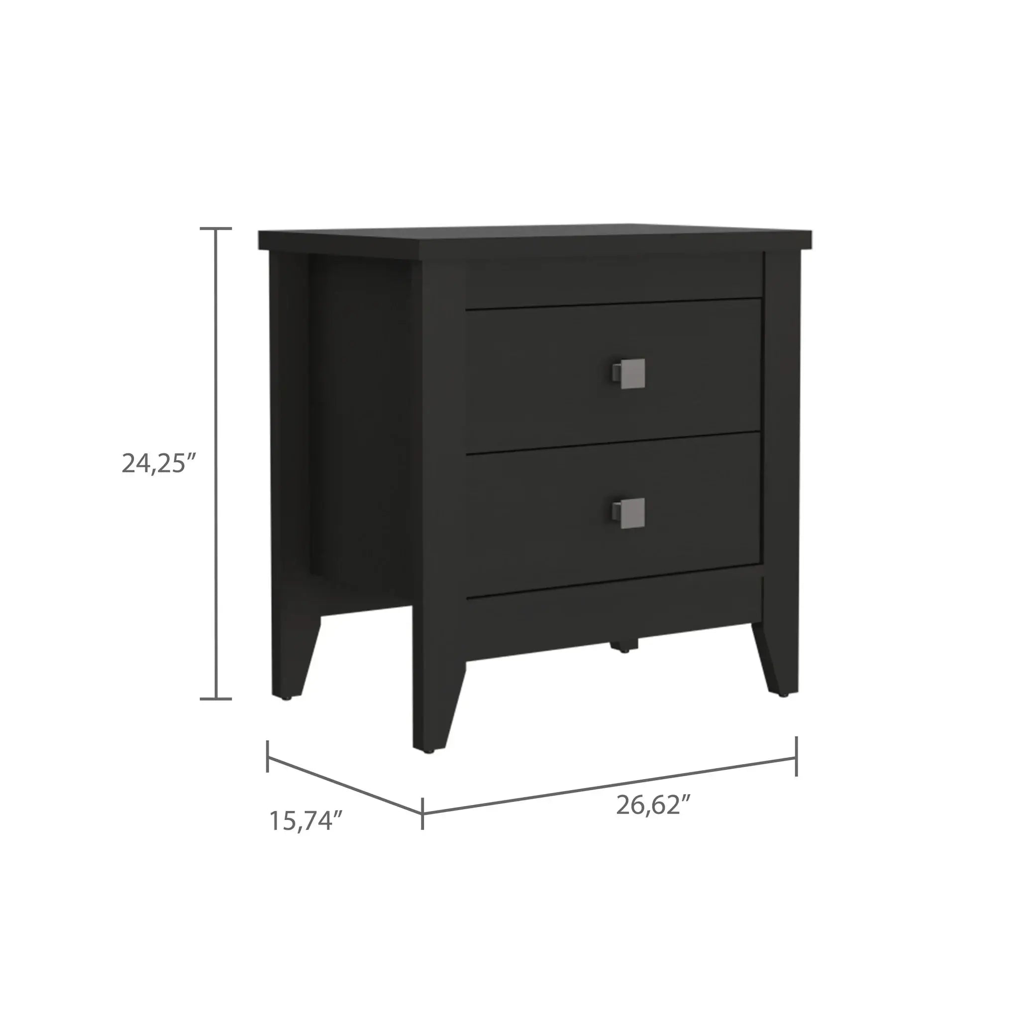 24" Black Two Drawer Faux Wood Nightstand - Homeroots - Flyclothing LLC