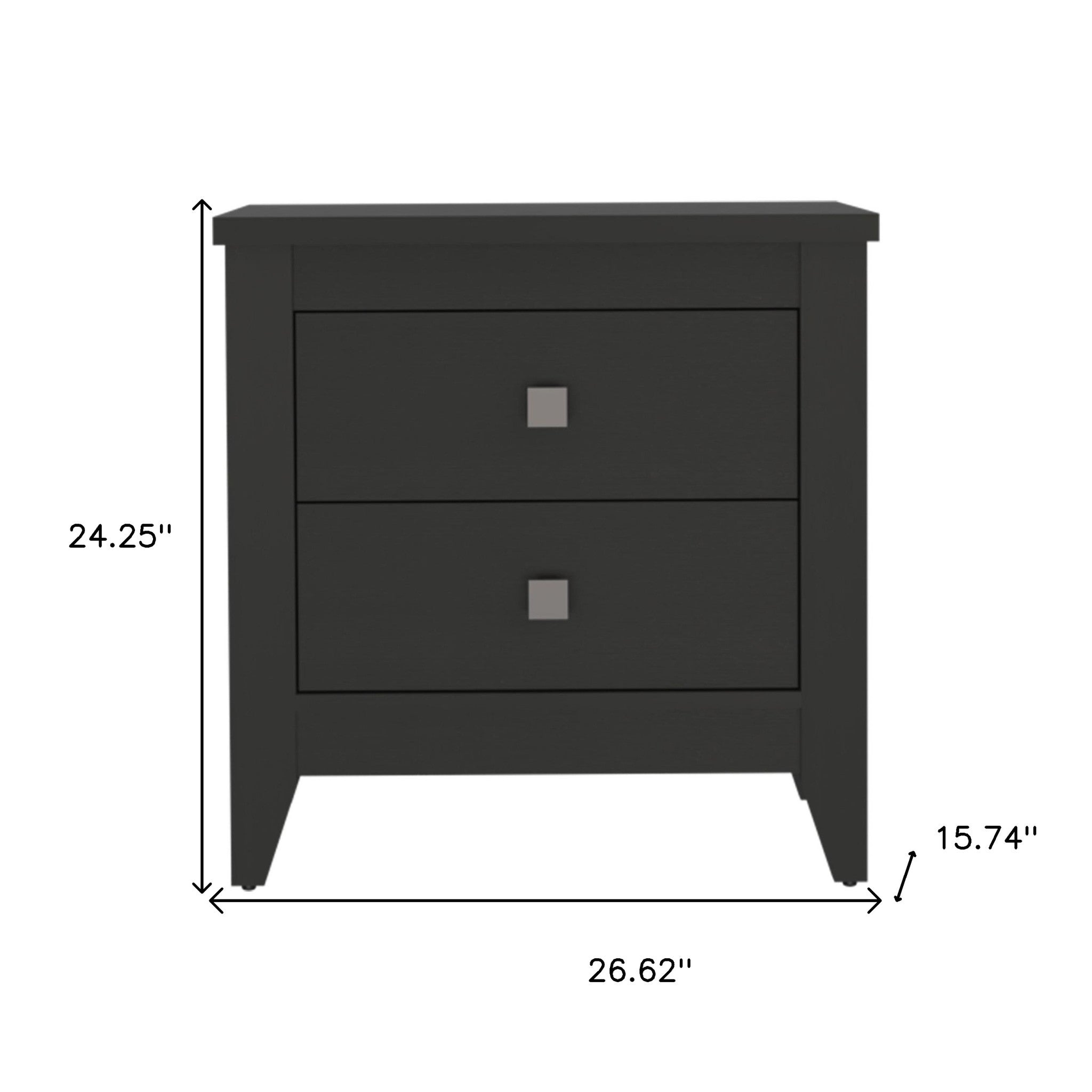 24" Black Two Drawer Faux Wood Nightstand - Homeroots - Flyclothing LLC