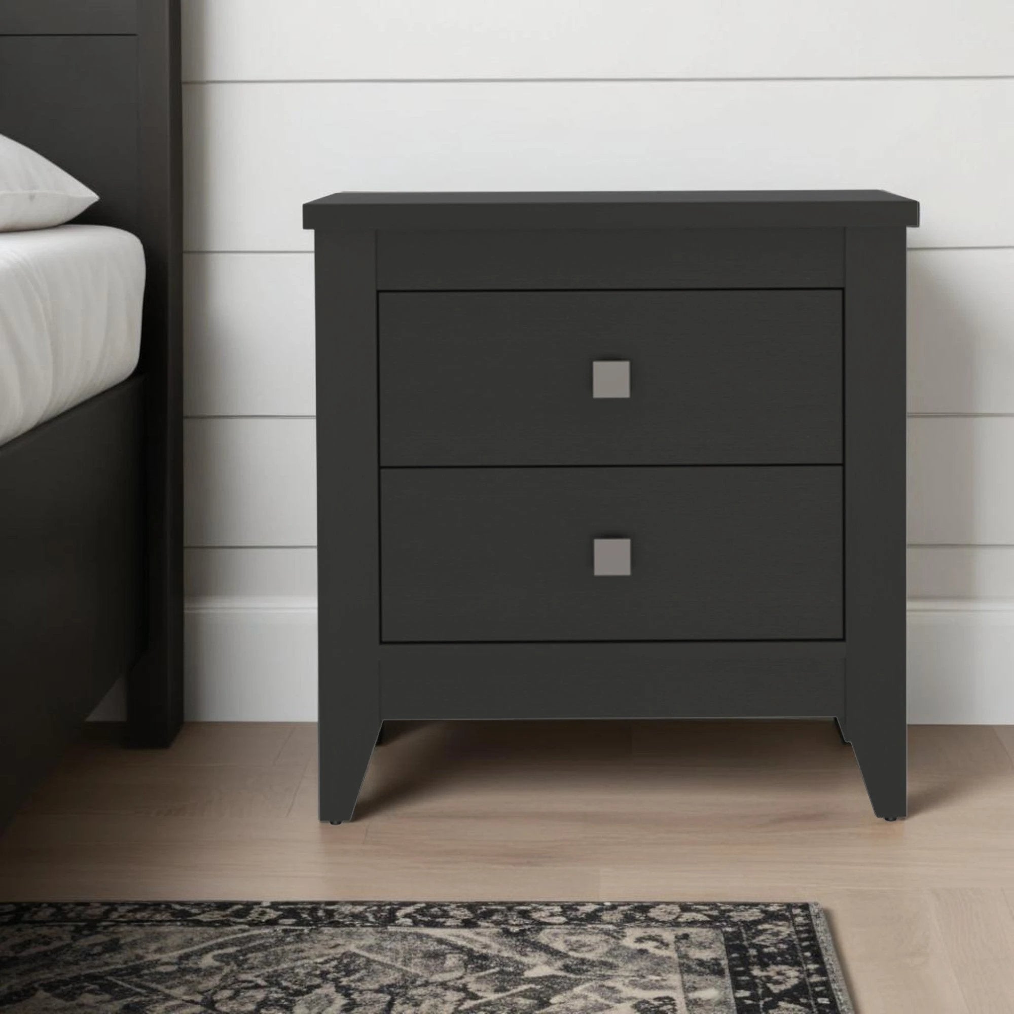 24" Black Two Drawer Faux Wood Nightstand - Homeroots - Flyclothing LLC