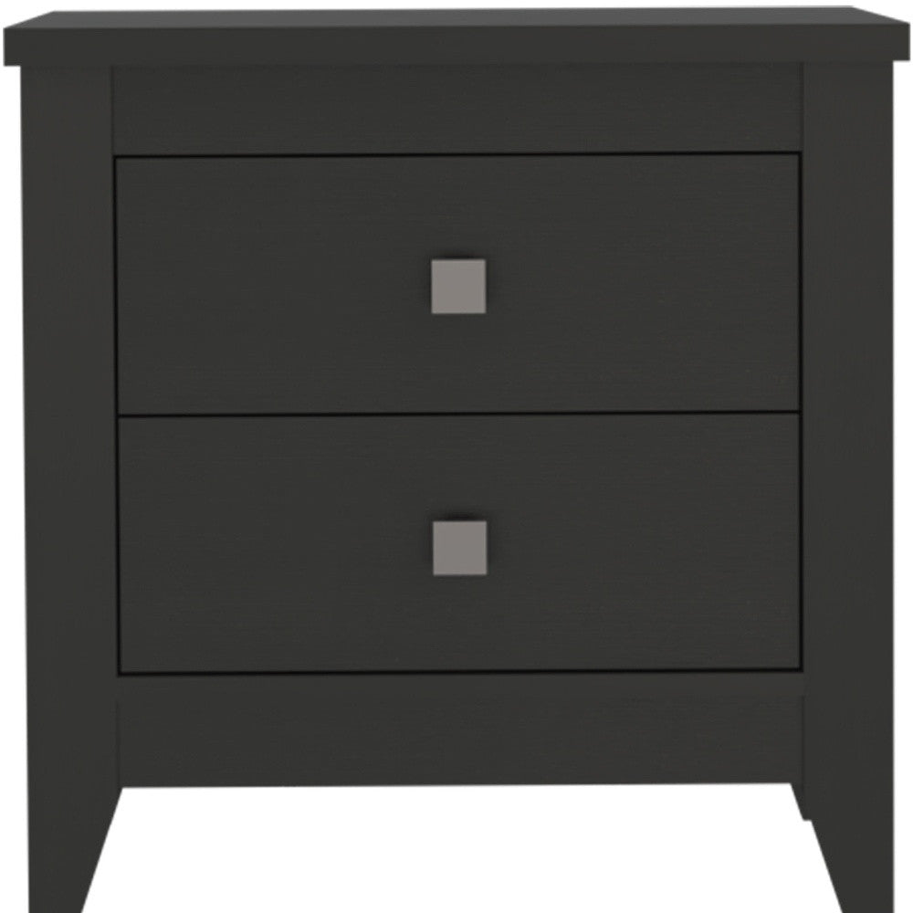 24" Black Two Drawer Faux Wood Nightstand - Homeroots