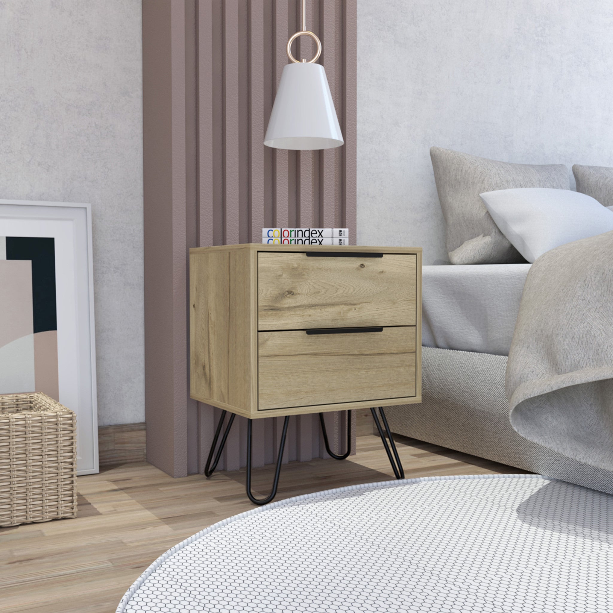 22" Oak Two Drawer Faux Wood Nightstand - Homeroots - Flyclothing LLC