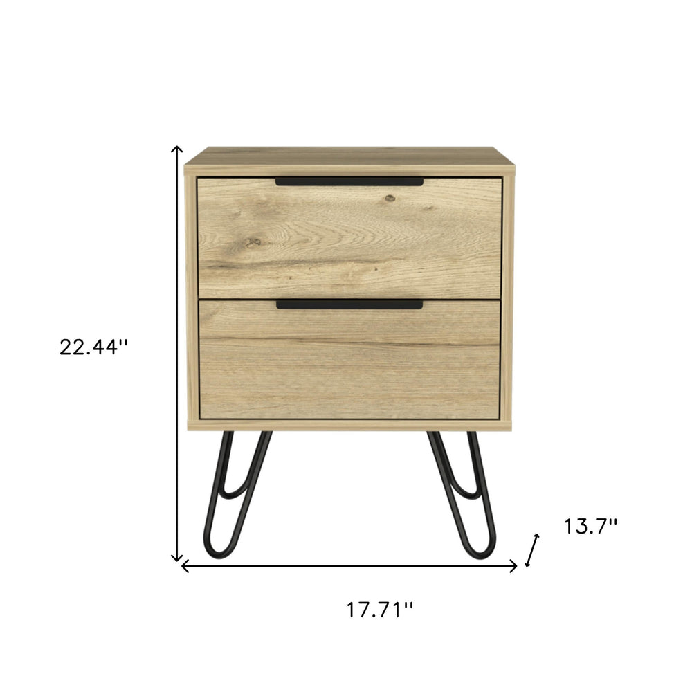 22" Oak Two Drawer Faux Wood Nightstand - Homeroots - Flyclothing LLC