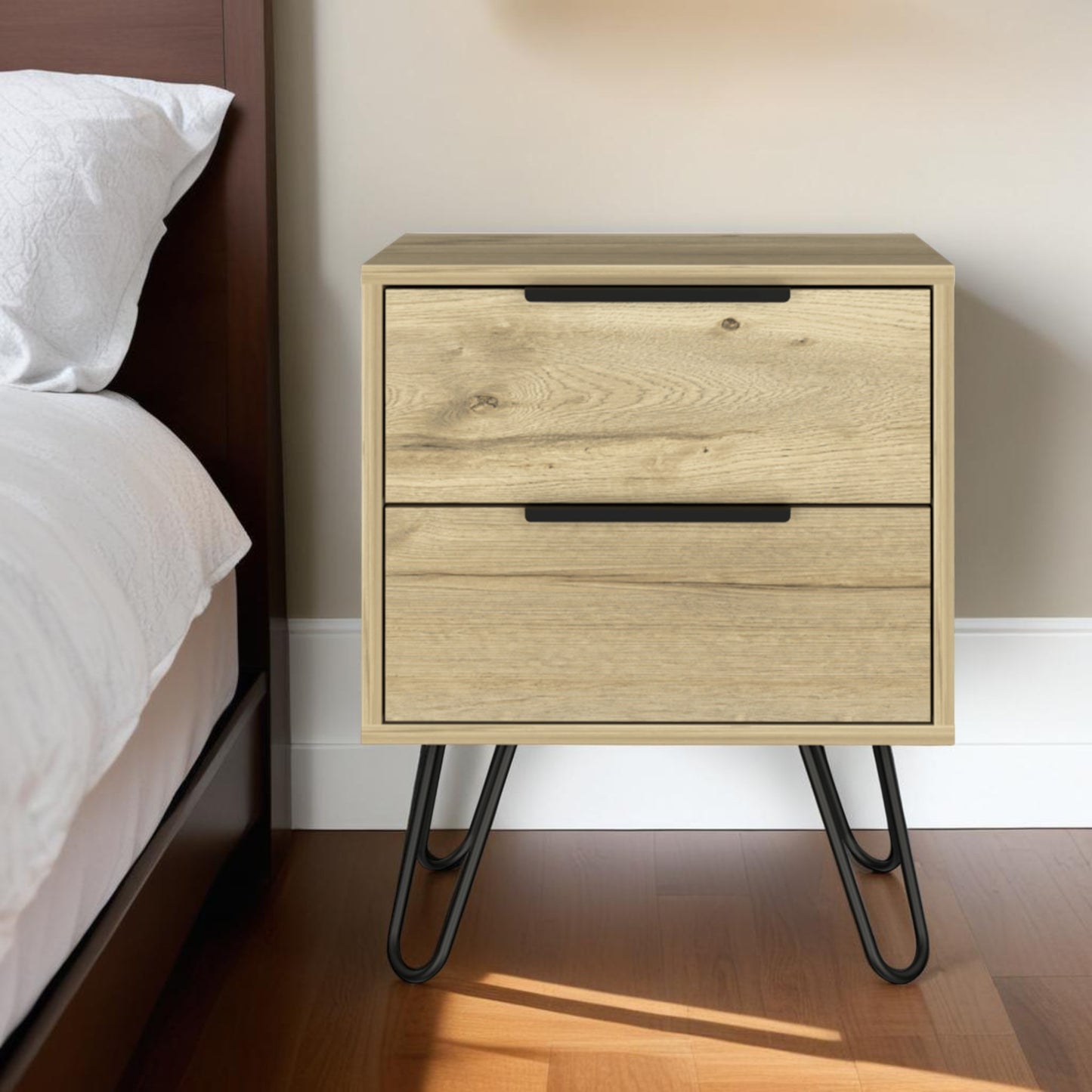 22" Oak Two Drawer Faux Wood Nightstand - Homeroots - Flyclothing LLC