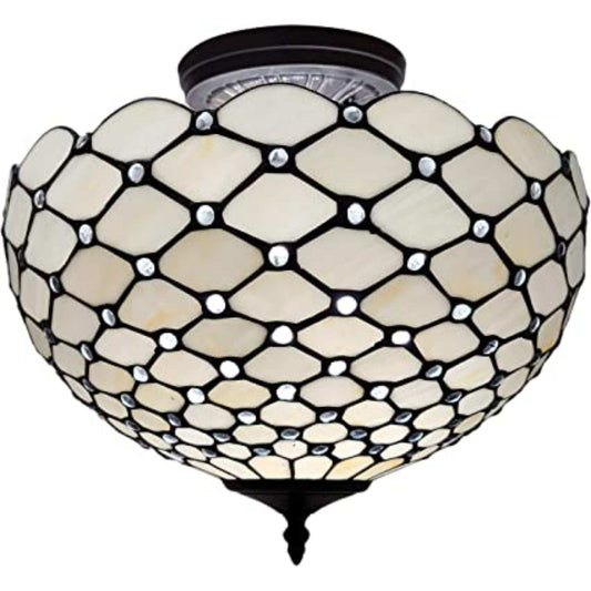 Black and White Tiffany Style Two Light Semi Flush Ceiling Lamp - Homeroots - Flyclothing LLC
