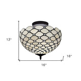 Black and White Tiffany Style Two Light Semi Flush Ceiling Lamp - Homeroots - Flyclothing LLC