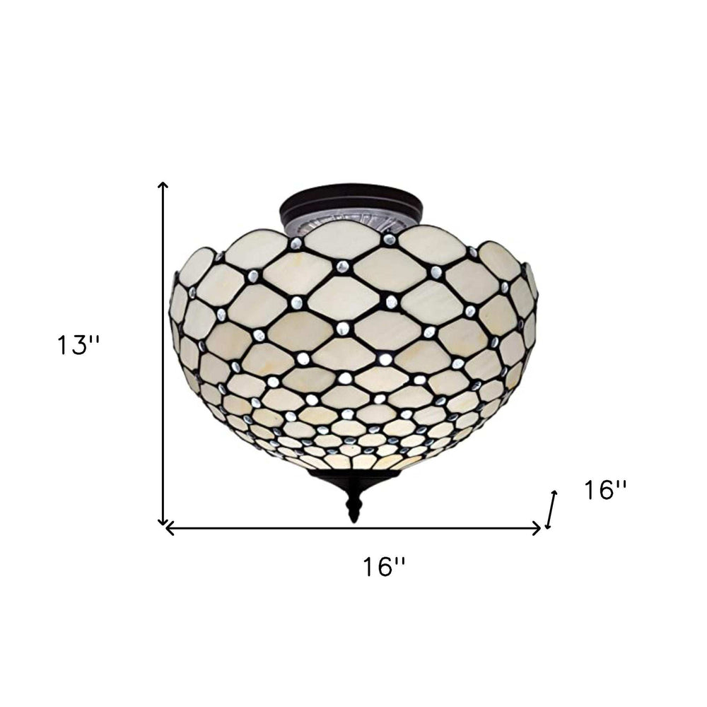 Black and White Tiffany Style Two Light Semi Flush Ceiling Lamp - Homeroots - Flyclothing LLC