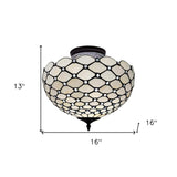 Black and White Tiffany Style Two Light Semi Flush Ceiling Lamp - Homeroots - Flyclothing LLC