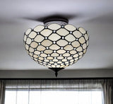 Black and White Tiffany Style Two Light Semi Flush Ceiling Lamp - Homeroots