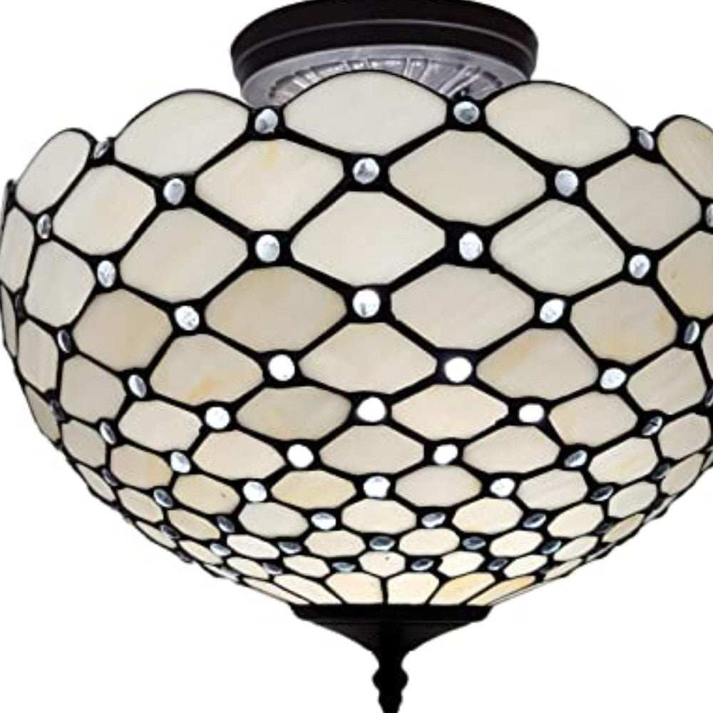 Black and White Tiffany Style Two Light Semi Flush Ceiling Lamp - Homeroots - Flyclothing LLC