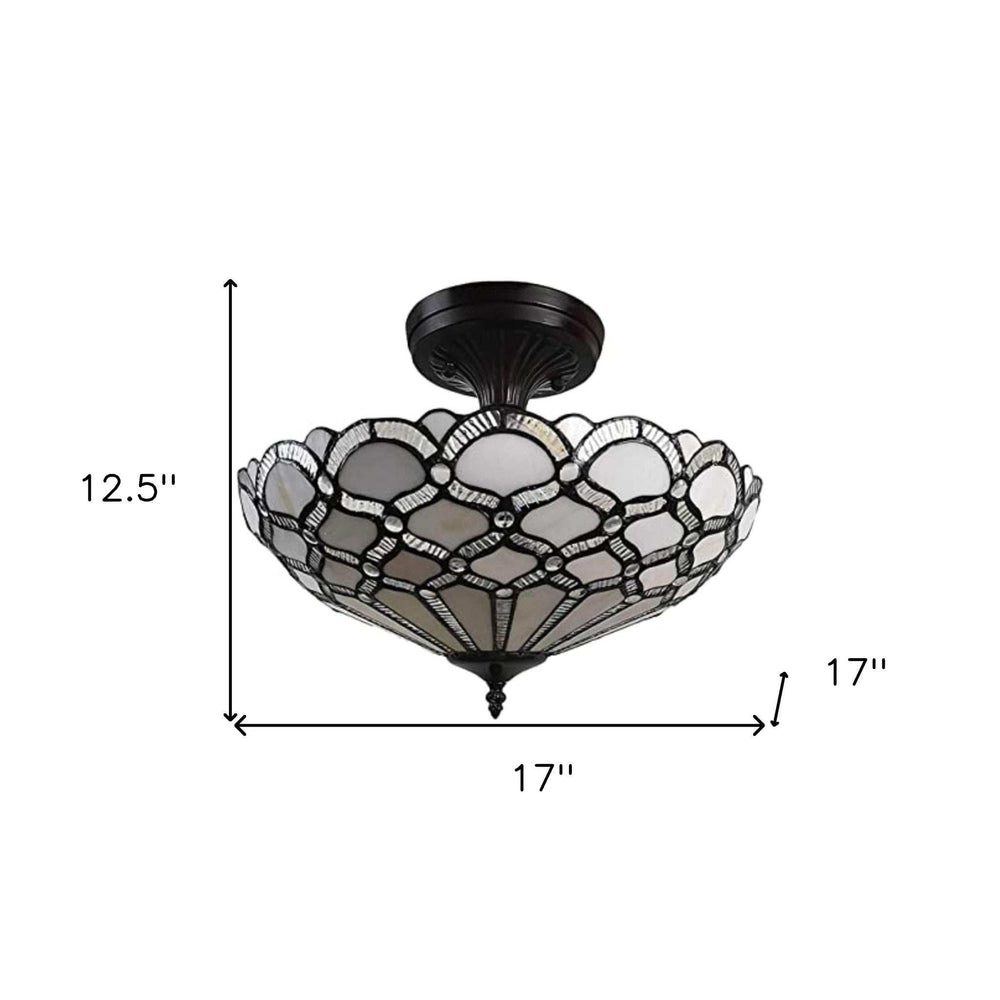 Black and Gray Two Light Tiffany Style Semi Flush Dimmable Ceiling LIght - Homeroots - Flyclothing LLC