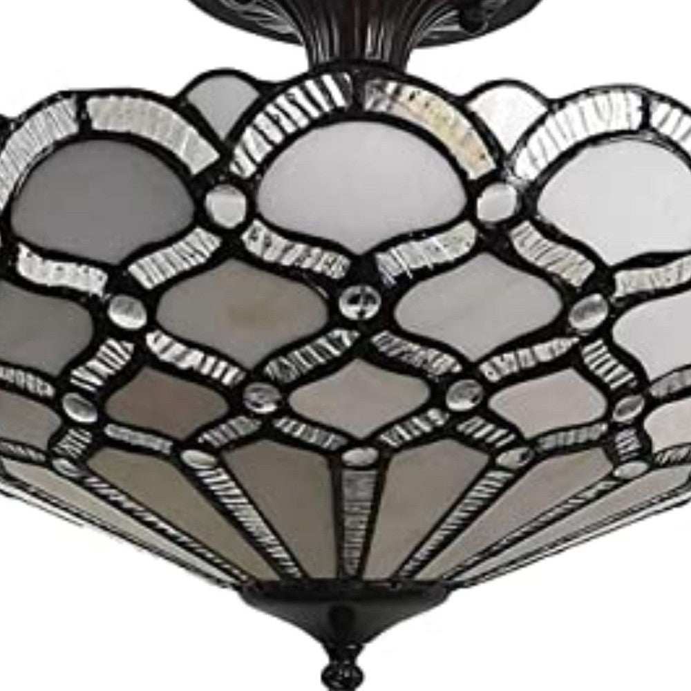 Black and Gray Two Light Tiffany Style Semi Flush Dimmable Ceiling LIght - Homeroots - Flyclothing LLC