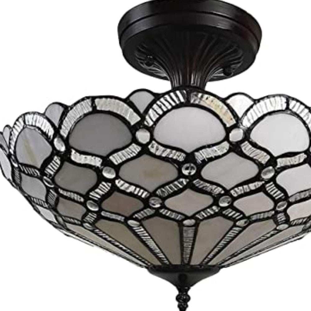 Black and Gray Two Light Tiffany Style Semi Flush Dimmable Ceiling LIght - Homeroots - Flyclothing LLC