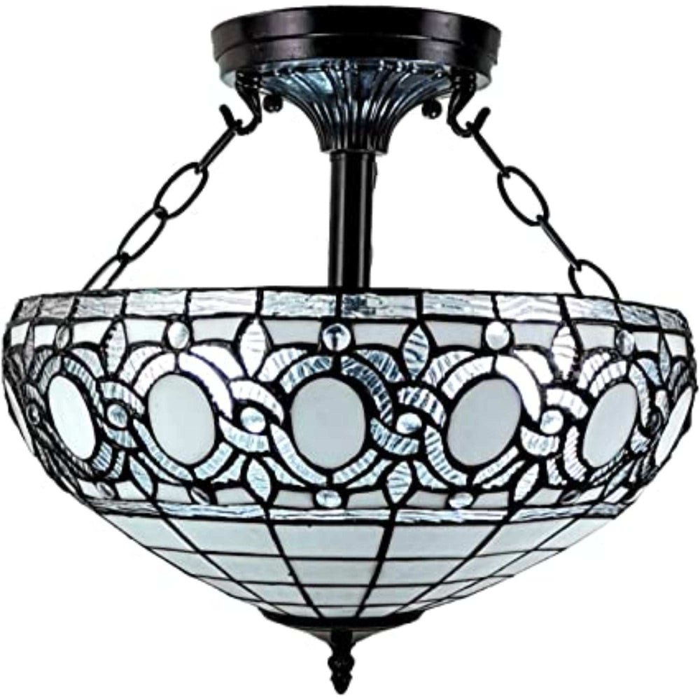 Blue and Black Tiffany Style Two Light Glass Dimmable Semi Flush Ceiling Light - Homeroots - Flyclothing LLC