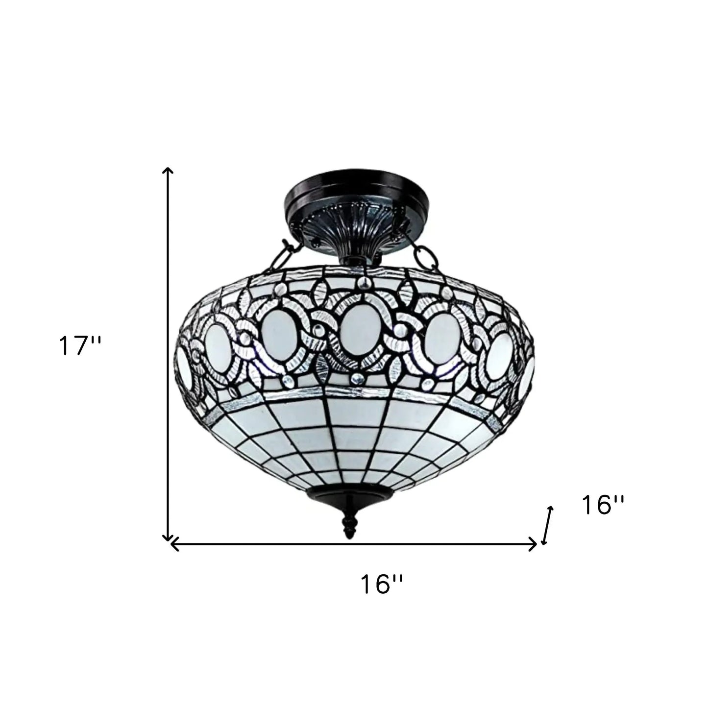 Blue and Black Tiffany Style Two Light Glass Dimmable Semi Flush Ceiling Light - Homeroots - Flyclothing LLC