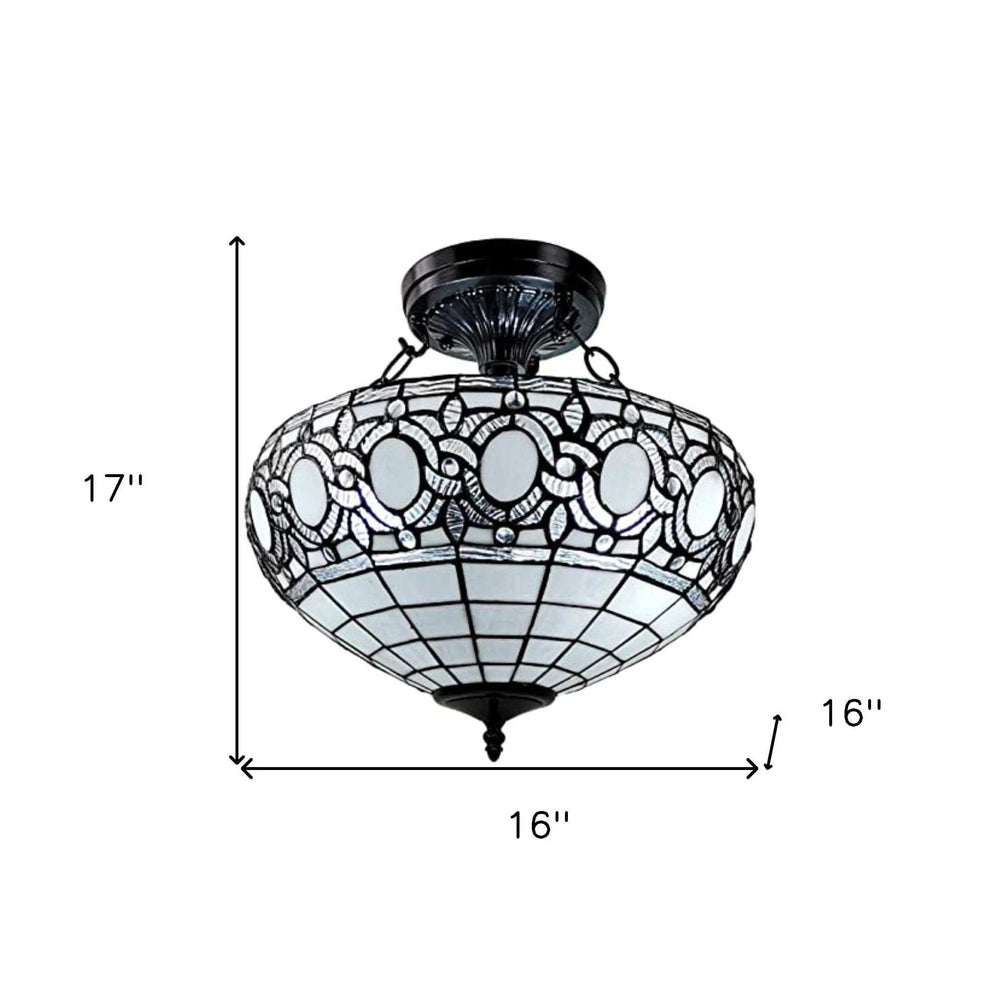 Blue and Black Tiffany Style Two Light Glass Dimmable Semi Flush Ceiling Light - Homeroots - Flyclothing LLC