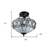 Blue and Black Tiffany Style Two Light Glass Dimmable Semi Flush Ceiling Light - Homeroots - Flyclothing LLC