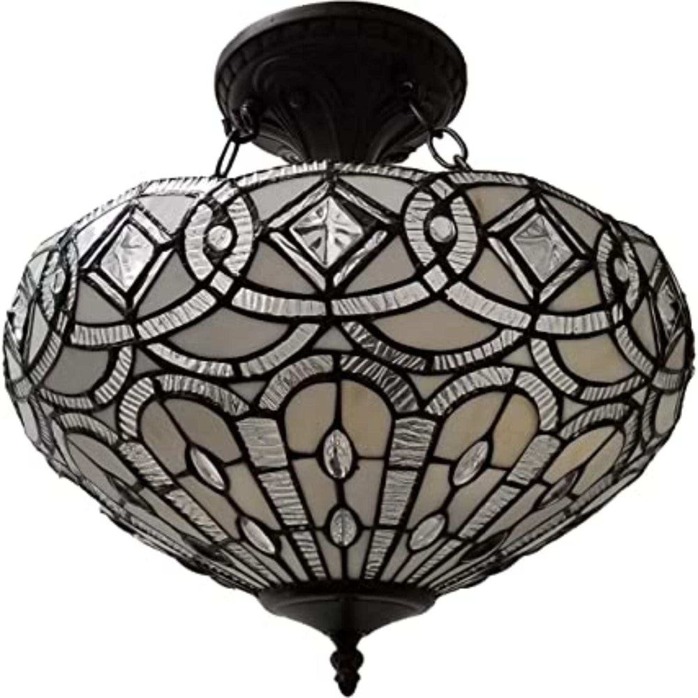 Black and Gray Tiffany Style Two Light Glass Dimmable Semi Flush Ceiling Light - Homeroots - Flyclothing LLC