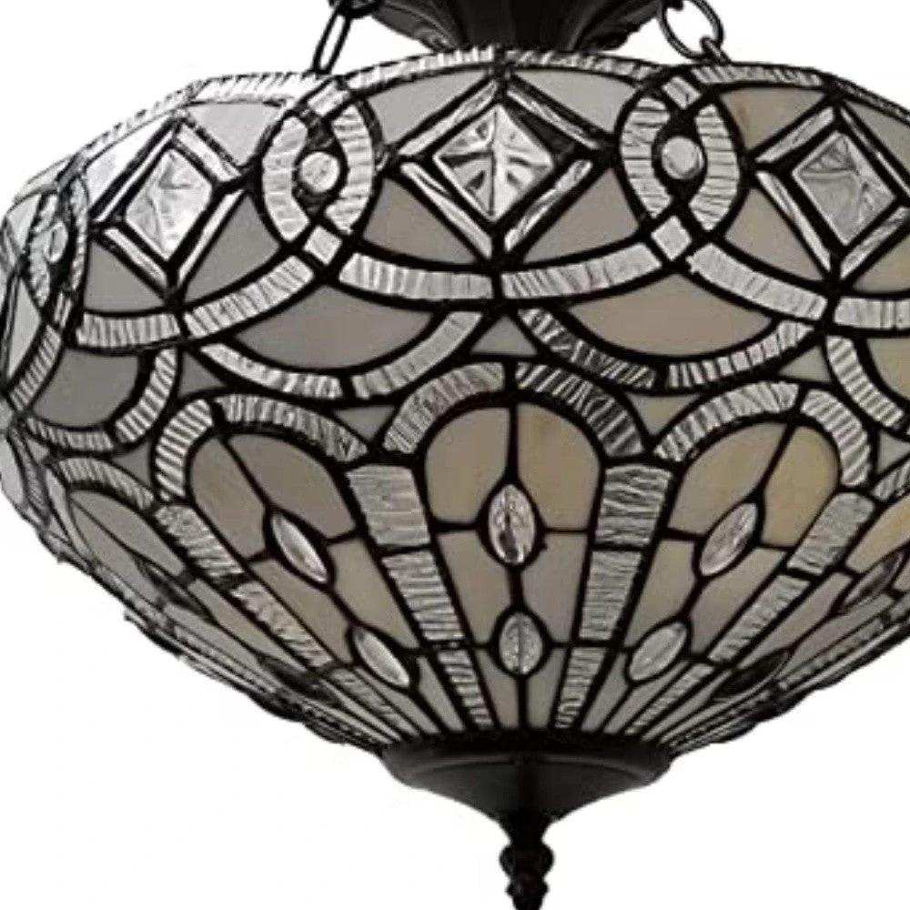 Black and Gray Tiffany Style Two Light Glass Dimmable Semi Flush Ceiling Light - Homeroots - Flyclothing LLC