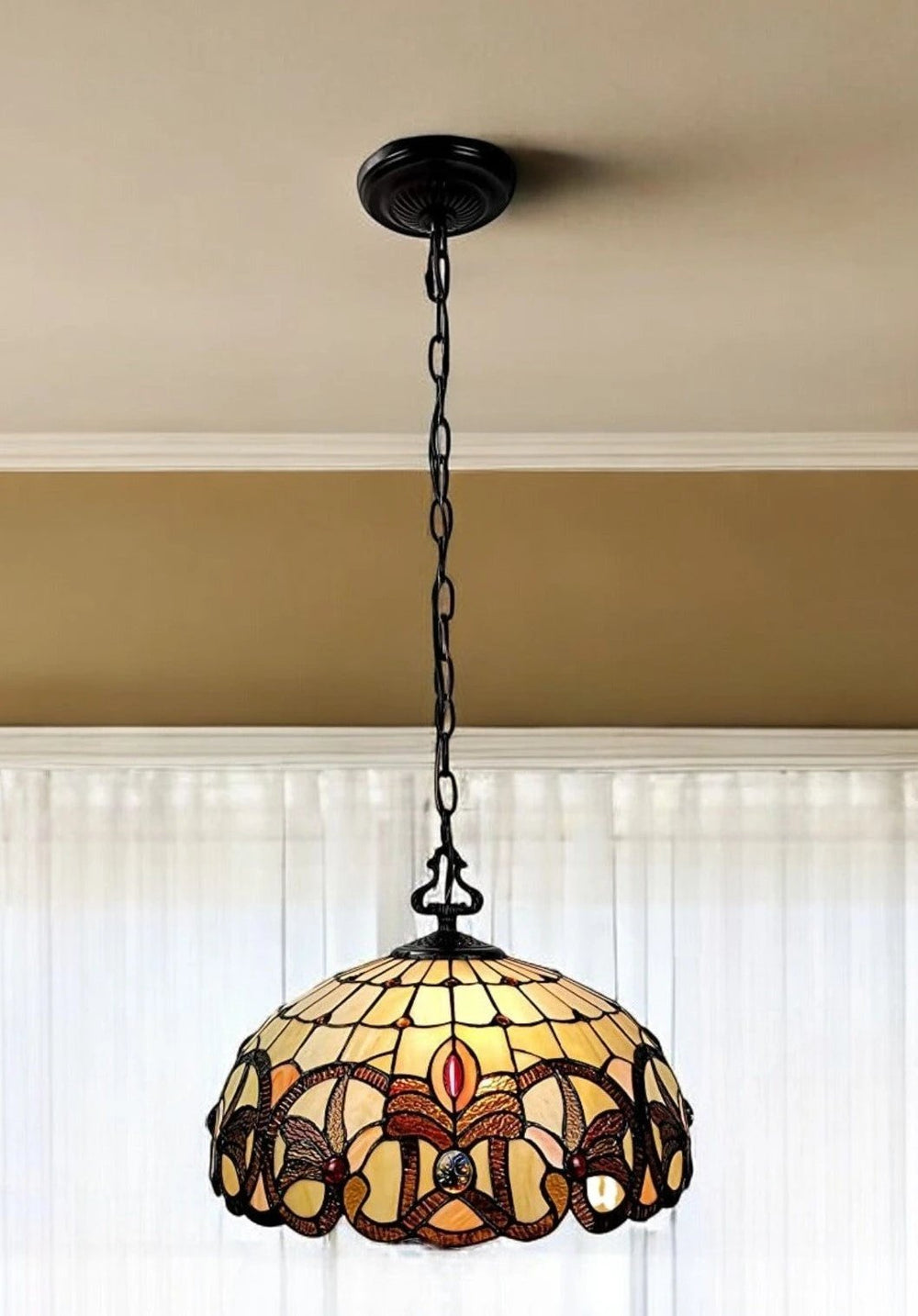 16" Tiffany Style Stained Glass Two Light Glass Dimmable Ceiling Light - Homeroots - Flyclothing LLC