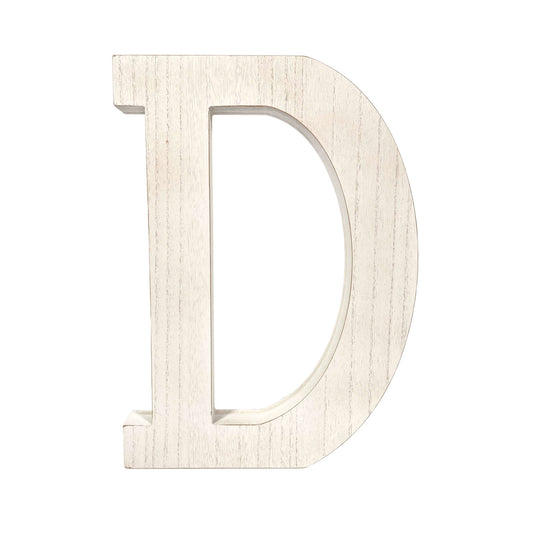 16" Distressed White Wash Wooden Initial Letter D Sculpture - Homeroots