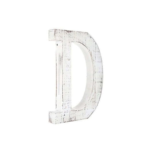 16" Distressed White Wash Wooden Initial Letter D Sculpture - Homeroots