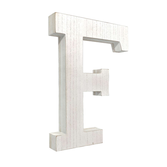 16" Distressed White Wash Wooden Initial Letter F Sculpture - Homeroots
