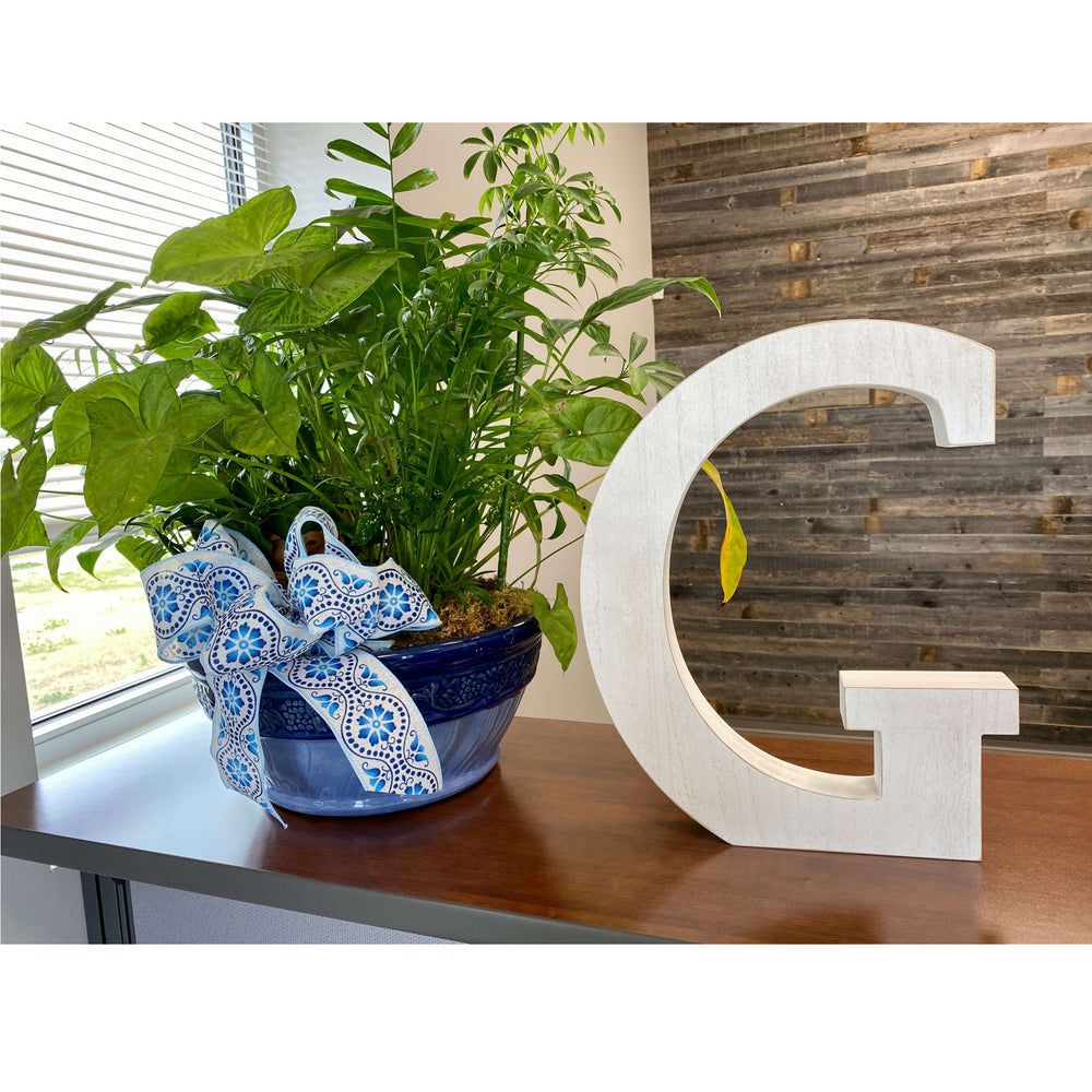 16" Distressed White Wash Wooden Initial Letter G Sculpture - Homeroots