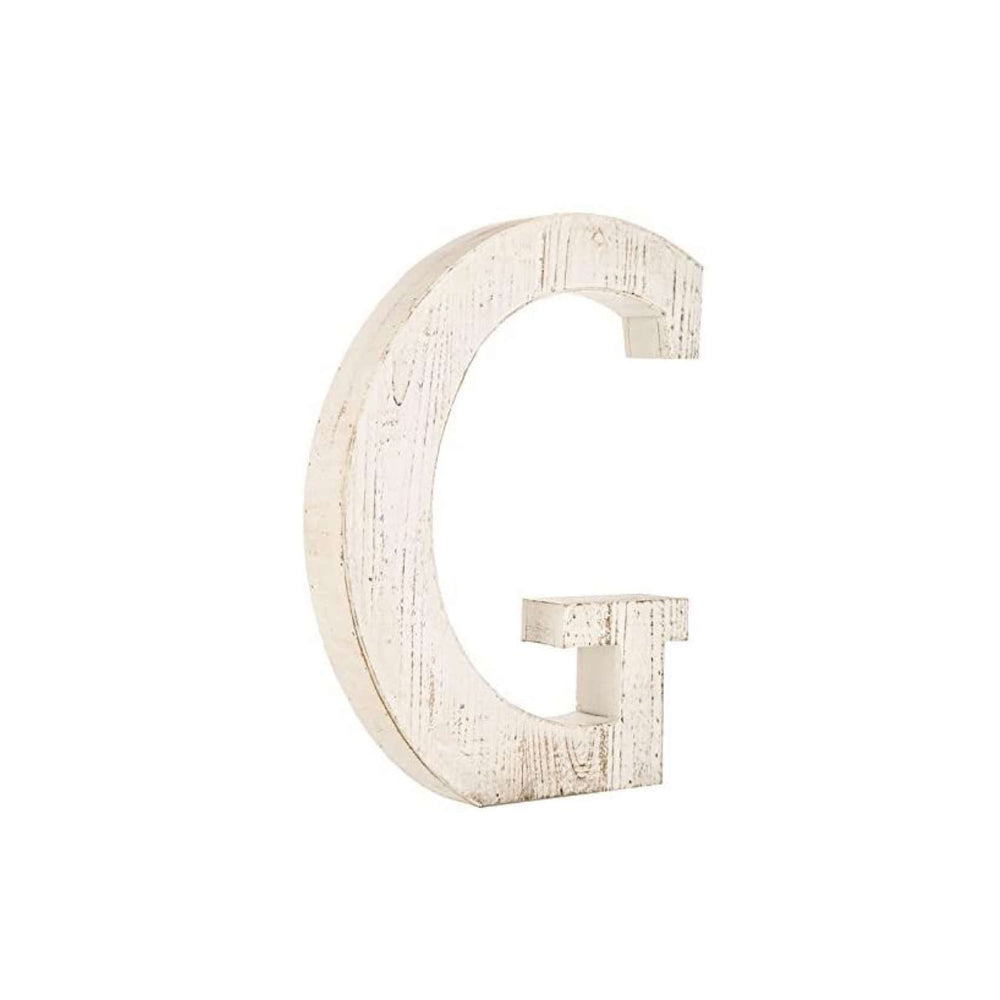 16" Distressed White Wash Wooden Initial Letter G Sculpture - Homeroots