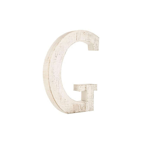 16" Distressed White Wash Wooden Initial Letter G Sculpture - Homeroots