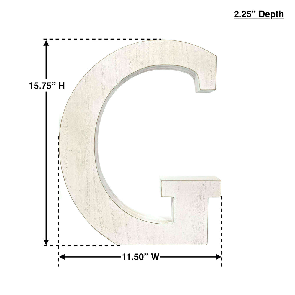 16" Distressed White Wash Wooden Initial Letter G Sculpture - Homeroots