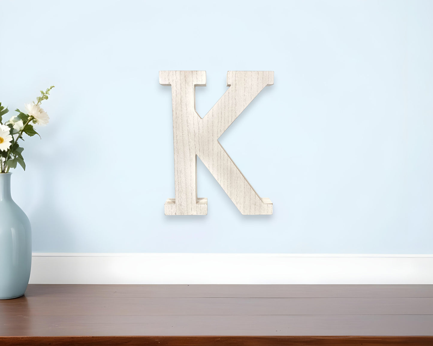 16" White Distressed Wood Letter K Tabletop Sculpture - Homeroots - Flyclothing LLC