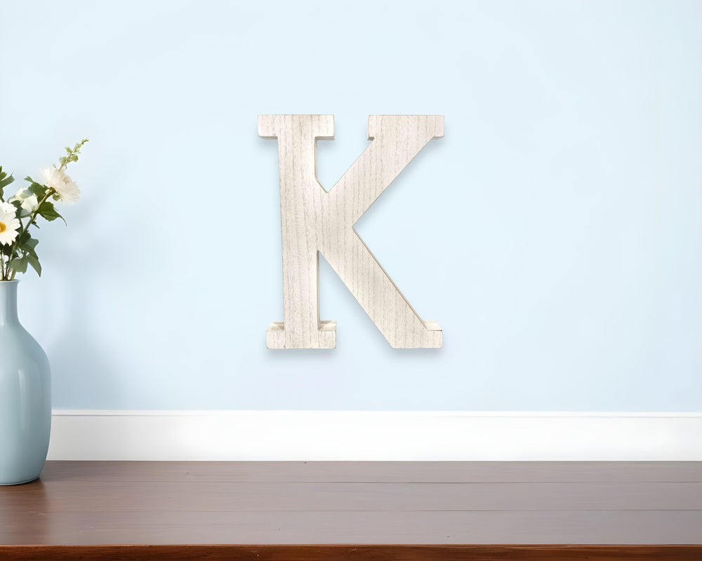 16" White Distressed Wood Letter K Tabletop Sculpture - Homeroots