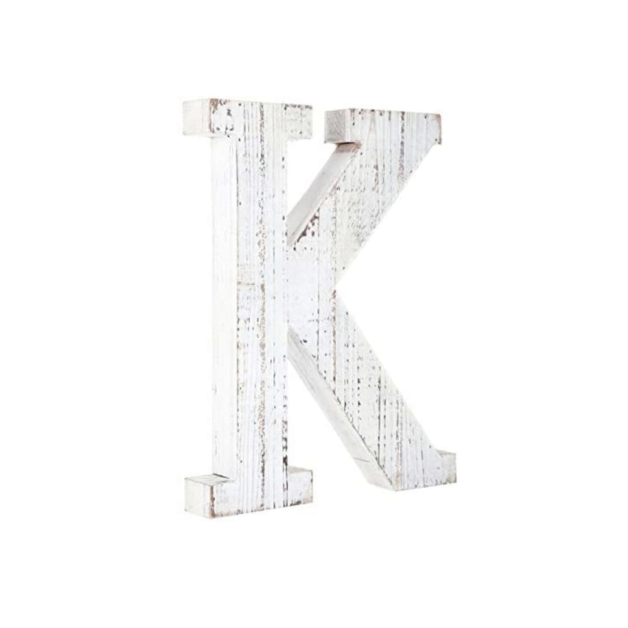 16" White Distressed Wood Letter K Tabletop Sculpture - Homeroots - Flyclothing LLC