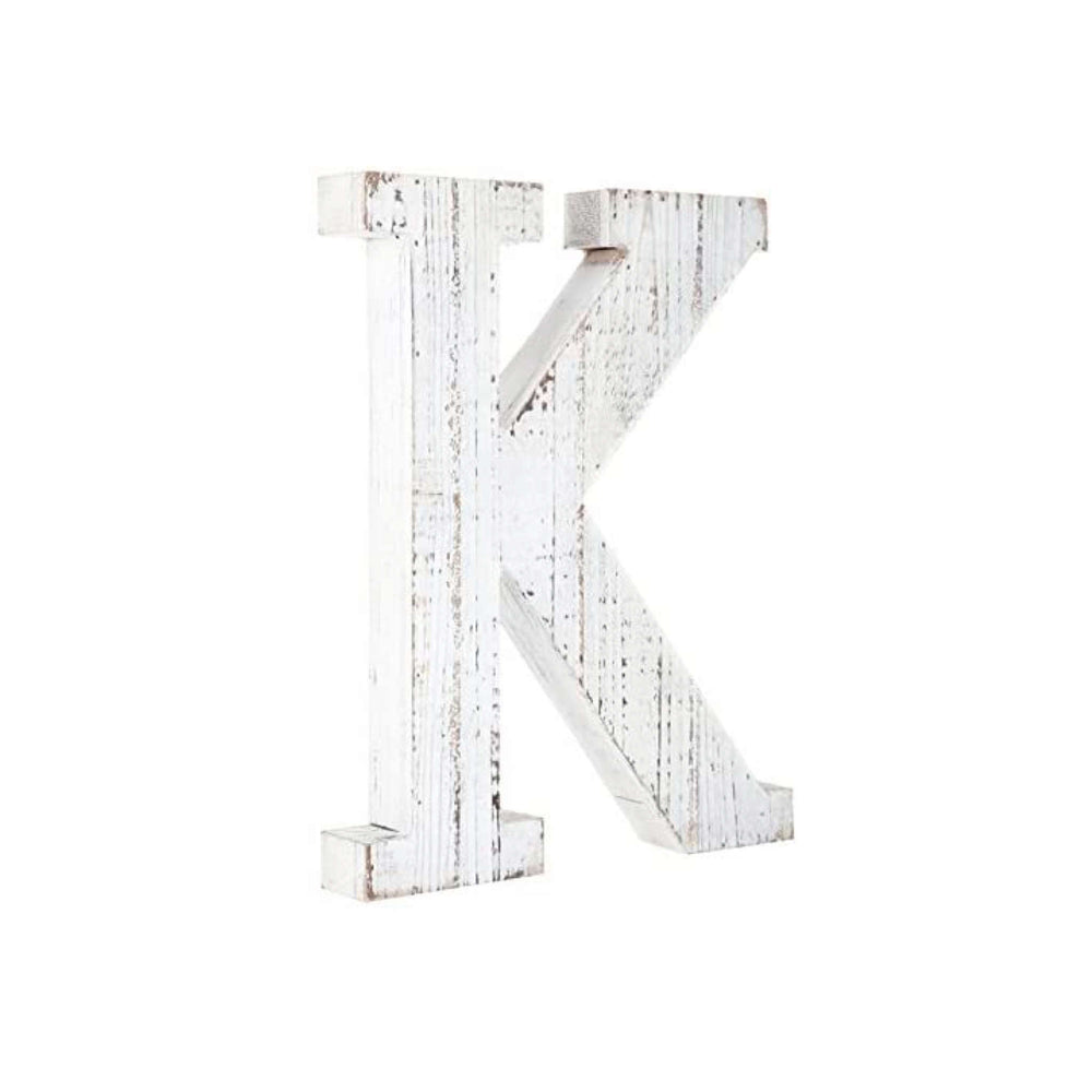 16" White Distressed Wood Letter K Tabletop Sculpture