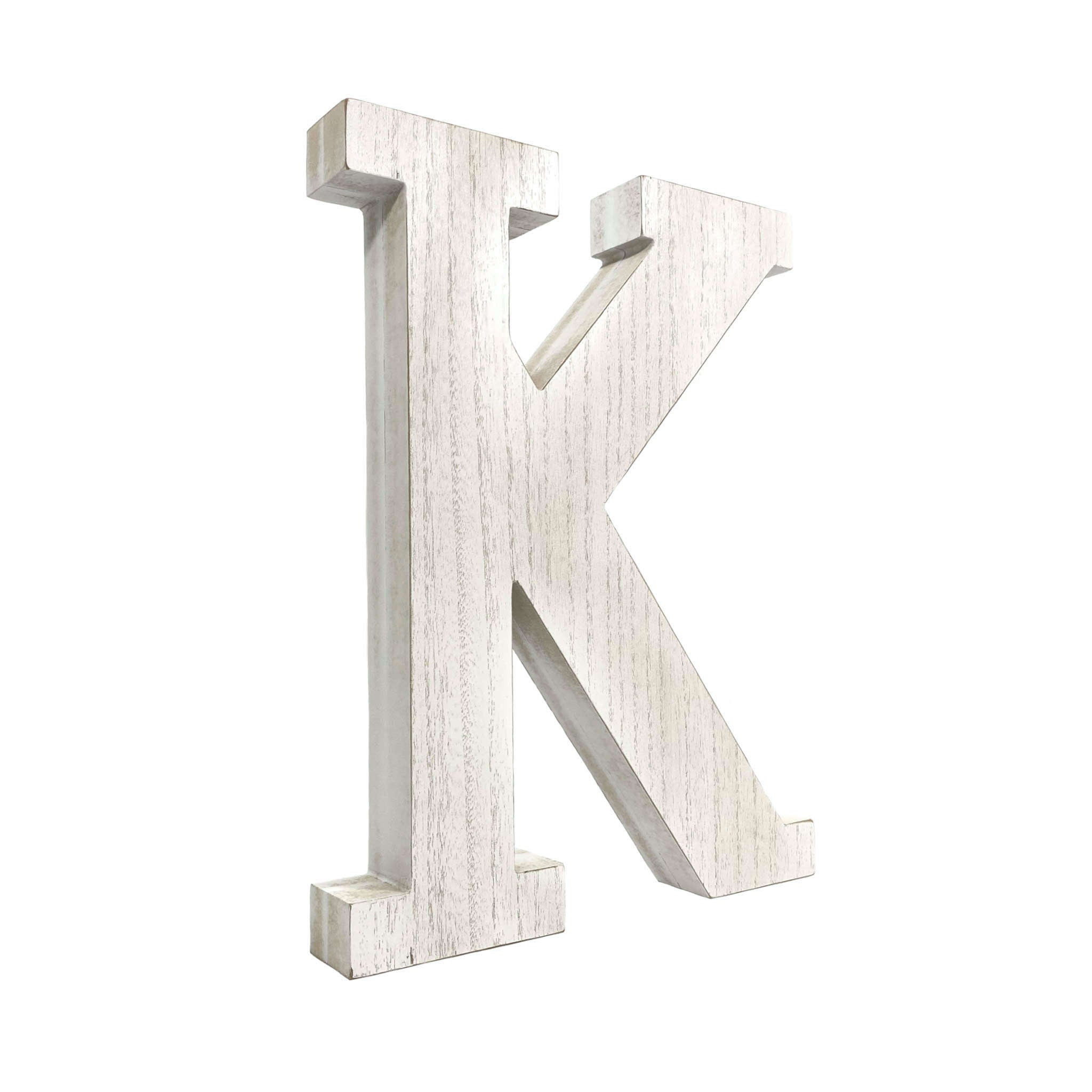 16" White Distressed Wood Letter K Tabletop Sculpture - Homeroots - Flyclothing LLC